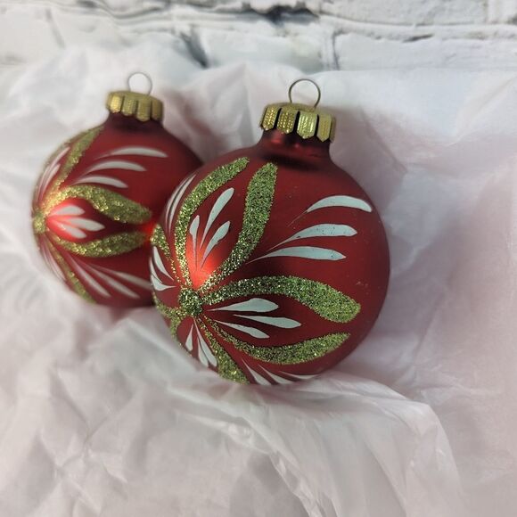 Vintage Glass ornament Polish hand painted Red and Gold 3" - Picture 4 of 6